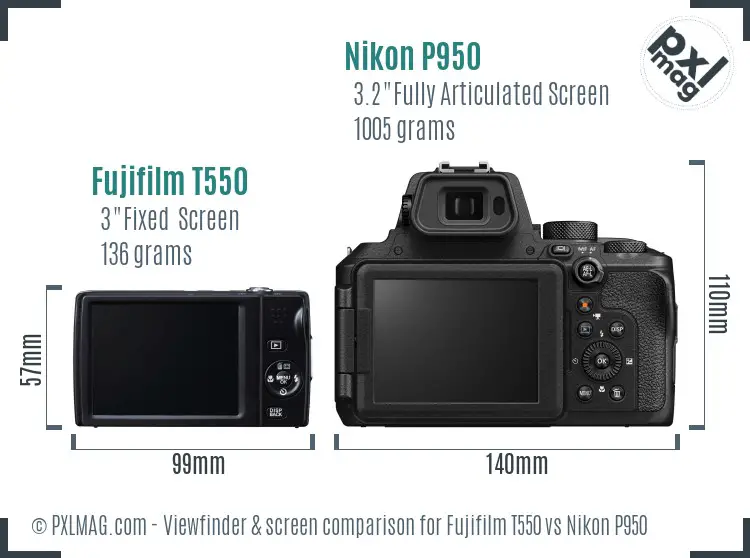 Fujifilm T550 vs Nikon P950 Screen and Viewfinder comparison