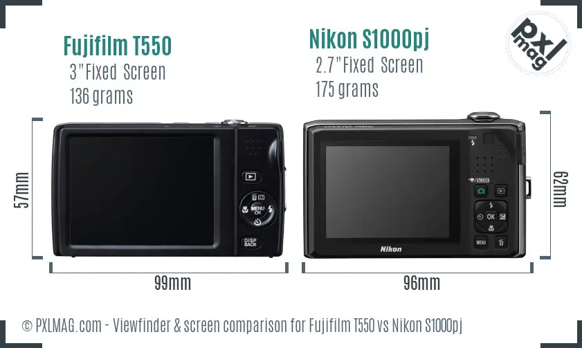 Fujifilm T550 vs Nikon S1000pj Screen and Viewfinder comparison