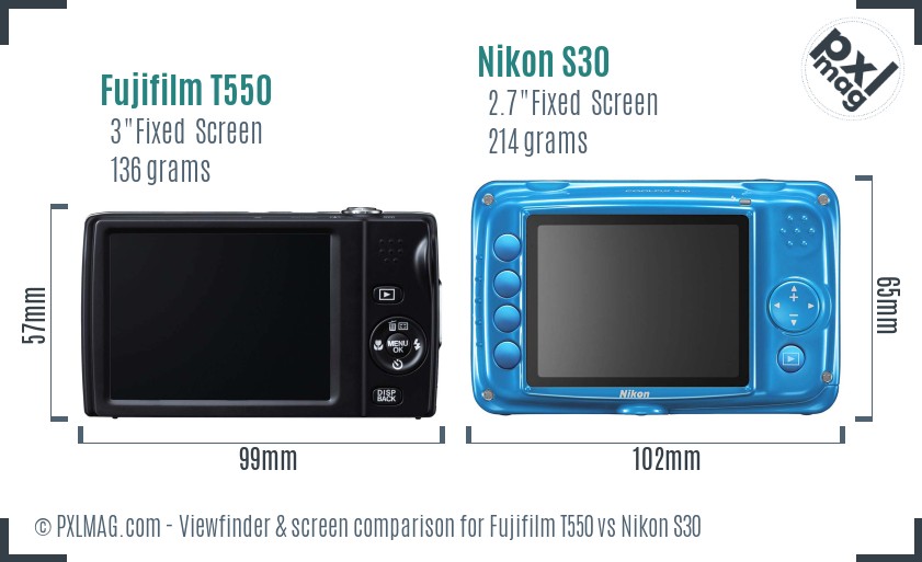 Fujifilm T550 vs Nikon S30 Screen and Viewfinder comparison