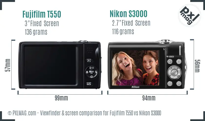 Fujifilm T550 vs Nikon S3000 Screen and Viewfinder comparison Fujifilm T550 vs Nikon S3000 Screen and Viewfinder comparison