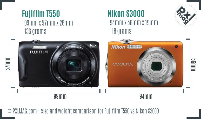 Fujifilm T550 vs Nikon S3000 size comparison Fujifilm T550 vs Nikon S3000 size comparison