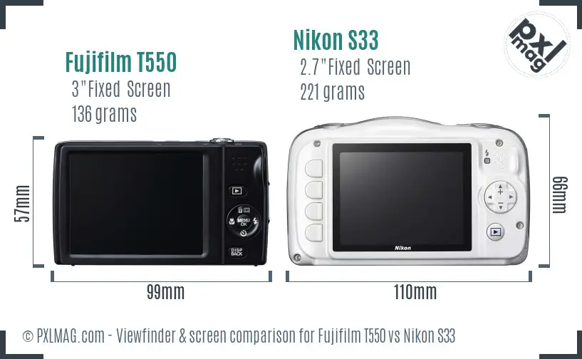 Fujifilm T550 vs Nikon S33 Screen and Viewfinder comparison Fujifilm T550 vs Nikon S33 Screen and Viewfinder comparison