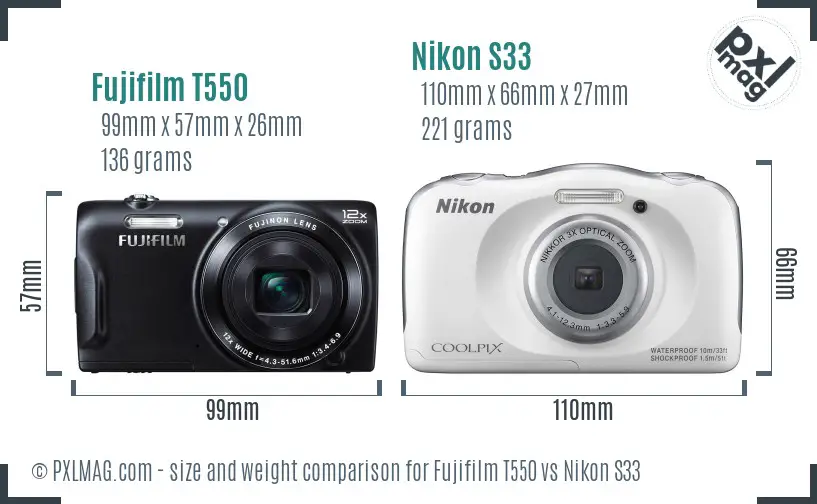 Fujifilm T550 vs Nikon S33 size comparison Fujifilm T550 vs Nikon S33 size comparison