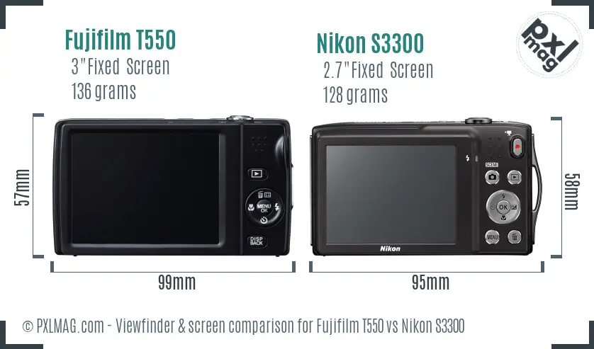 Fujifilm T550 vs Nikon S3300 Screen and Viewfinder comparison