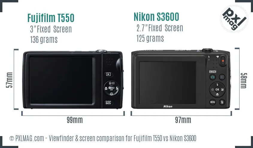 Fujifilm T550 vs Nikon S3600 Screen and Viewfinder comparison