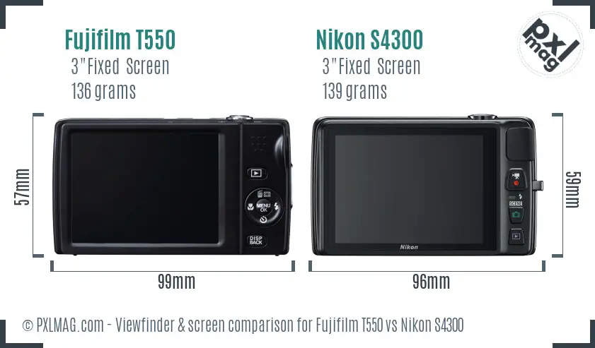 Fujifilm T550 vs Nikon S4300 Screen and Viewfinder comparison