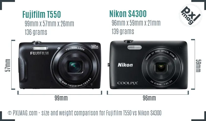 Fujifilm T550 vs Nikon S4300 size comparison