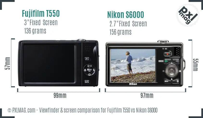 Fujifilm T550 vs Nikon S6000 Screen and Viewfinder comparison