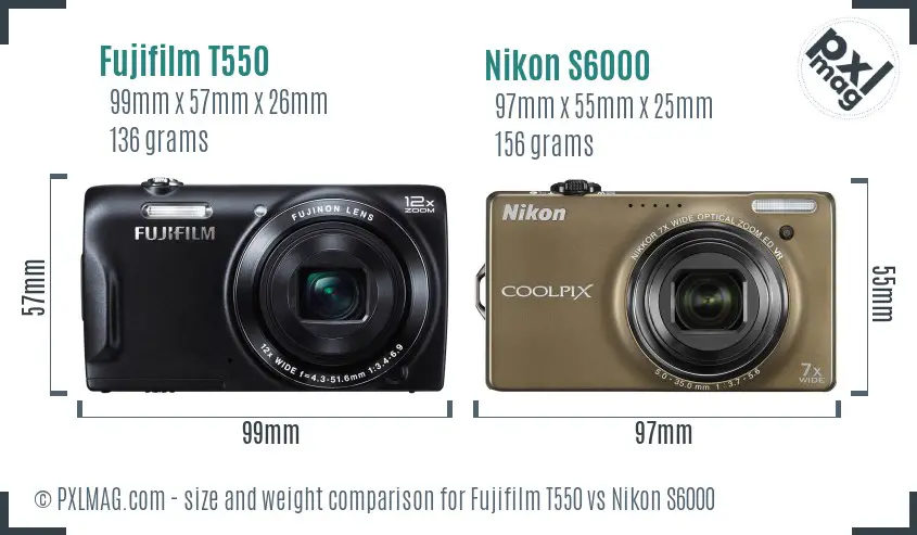 Fujifilm T550 vs Nikon S6000 size comparison