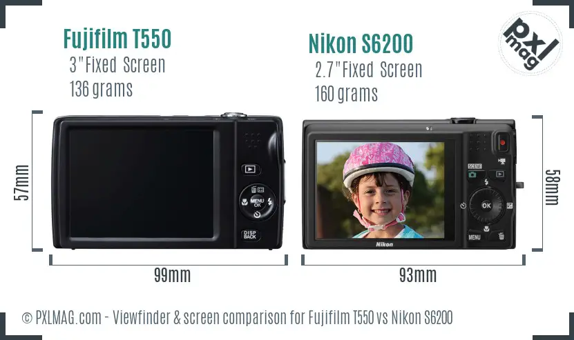 Fujifilm T550 vs Nikon S6200 Screen and Viewfinder comparison