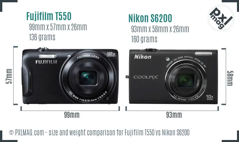 Fujifilm T550 vs Nikon S6200 size comparison