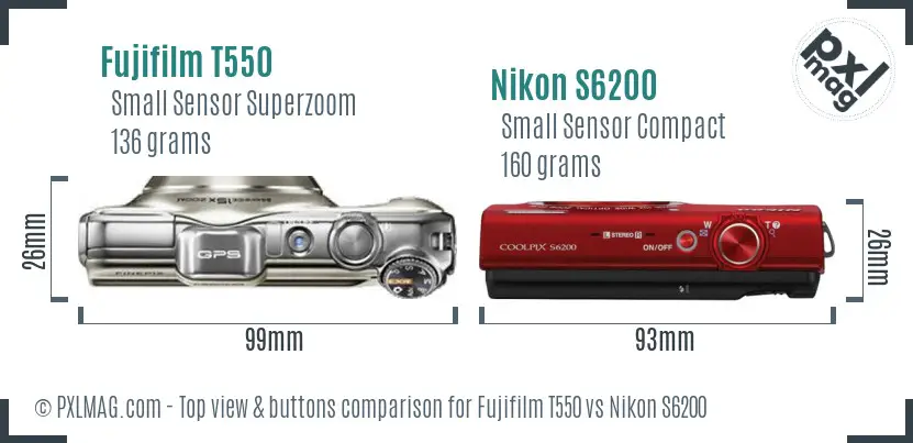Fujifilm T550 vs Nikon S6200 top view buttons comparison