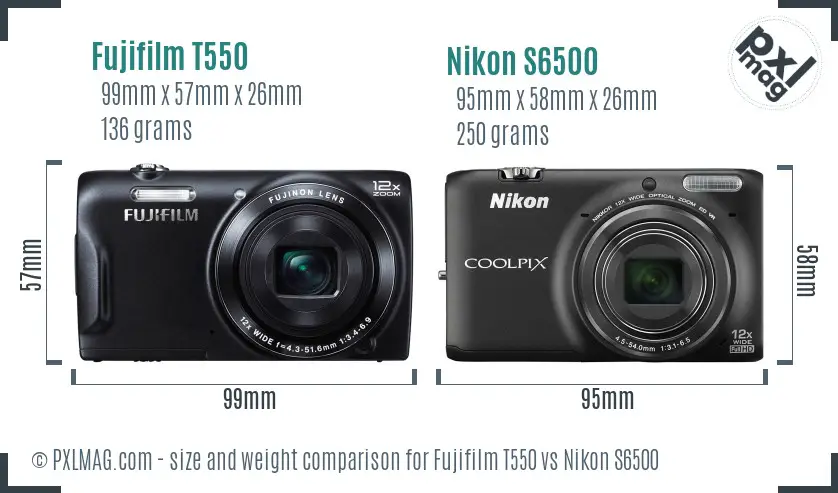 Fujifilm T550 vs Nikon S6500 size comparison