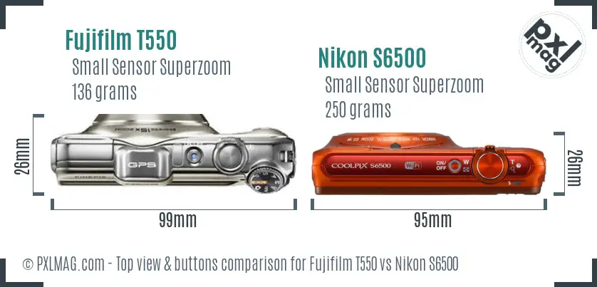Fujifilm T550 vs Nikon S6500 top view buttons comparison