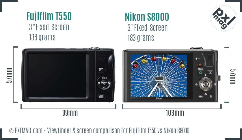 Fujifilm T550 vs Nikon S8000 Screen and Viewfinder comparison Fujifilm T550 vs Nikon S8000 Screen and Viewfinder comparison