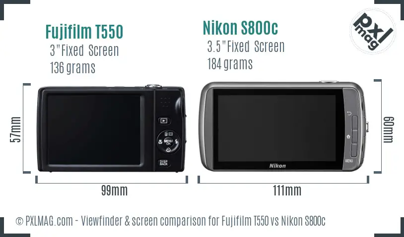 Fujifilm T550 vs Nikon S800c Screen and Viewfinder comparison