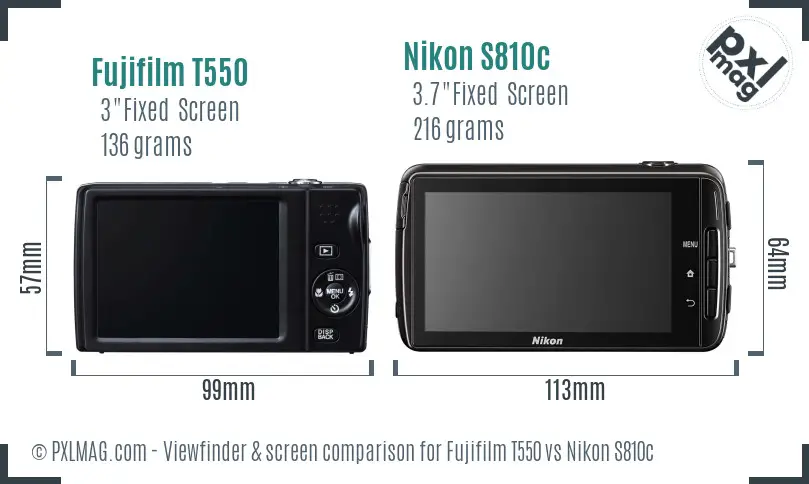 Fujifilm T550 vs Nikon S810c Screen and Viewfinder comparison