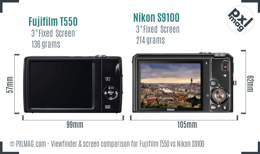Fujifilm T550 vs Nikon S9100 Screen and Viewfinder comparison