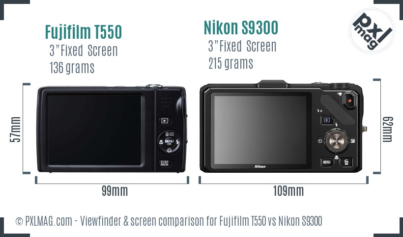 Fujifilm T550 vs Nikon S9300 Screen and Viewfinder comparison