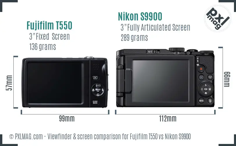 Fujifilm T550 vs Nikon S9900 Screen and Viewfinder comparison