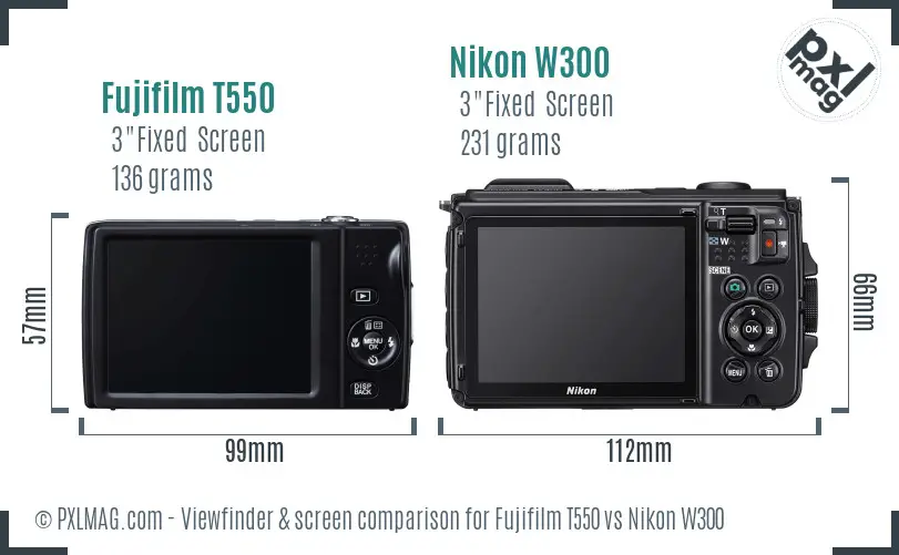 Fujifilm T550 vs Nikon W300 Screen and Viewfinder comparison Fujifilm T550 vs Nikon W300 Screen and Viewfinder comparison