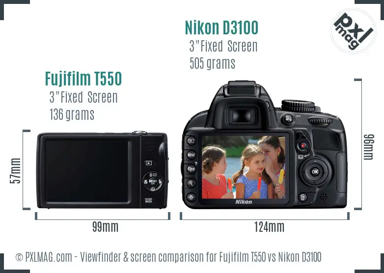 Fujifilm T550 vs Nikon D3100 Screen and Viewfinder comparison