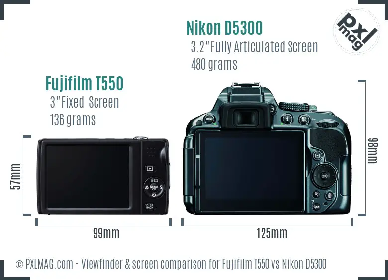Fujifilm T550 vs Nikon D5300 Screen and Viewfinder comparison