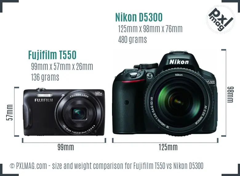 Fujifilm T550 vs Nikon D5300 size comparison