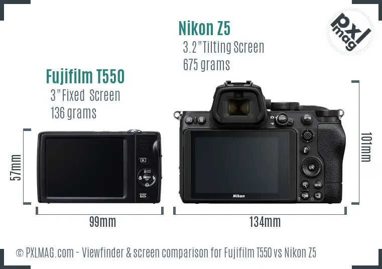 Fujifilm T550 vs Nikon Z5 Screen and Viewfinder comparison Fujifilm T550 vs Nikon Z5 Screen and Viewfinder comparison