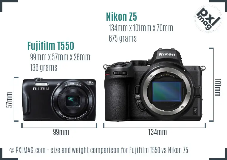 Fujifilm T550 vs Nikon Z5 size comparison Fujifilm T550 vs Nikon Z5 size comparison