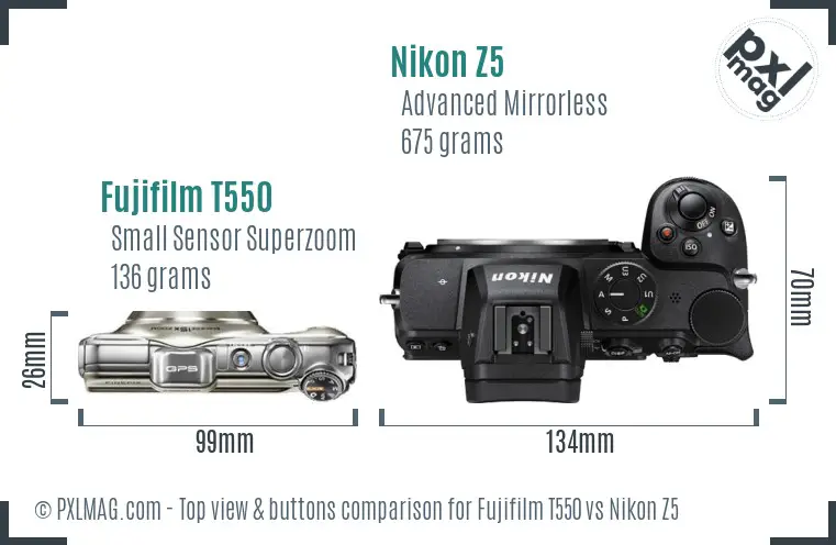 Fujifilm T550 vs Nikon Z5 top view buttons comparison Fujifilm T550 vs Nikon Z5 top view buttons comparison
