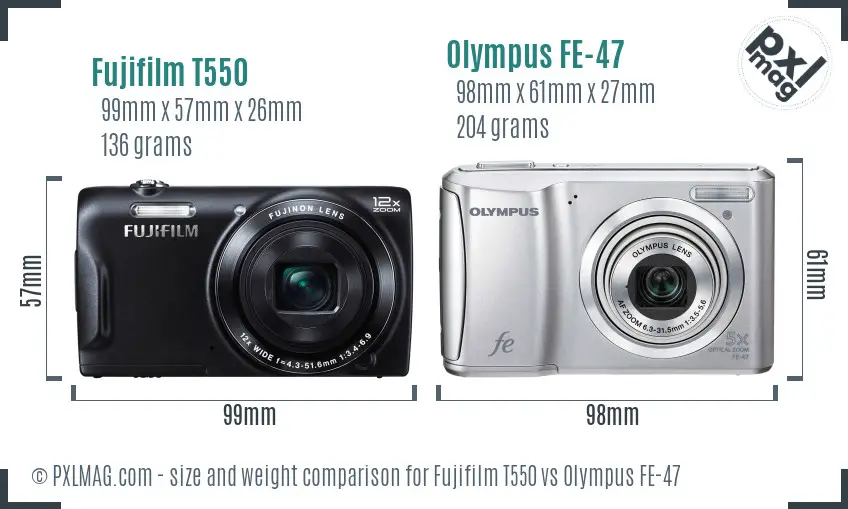 Fujifilm T550 vs Olympus FE-47 size comparison Fujifilm T550 vs Olympus FE-47 size comparison