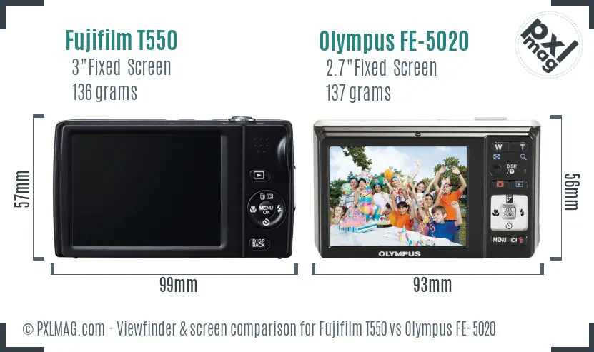 Fujifilm T550 vs Olympus FE-5020 Screen and Viewfinder comparison