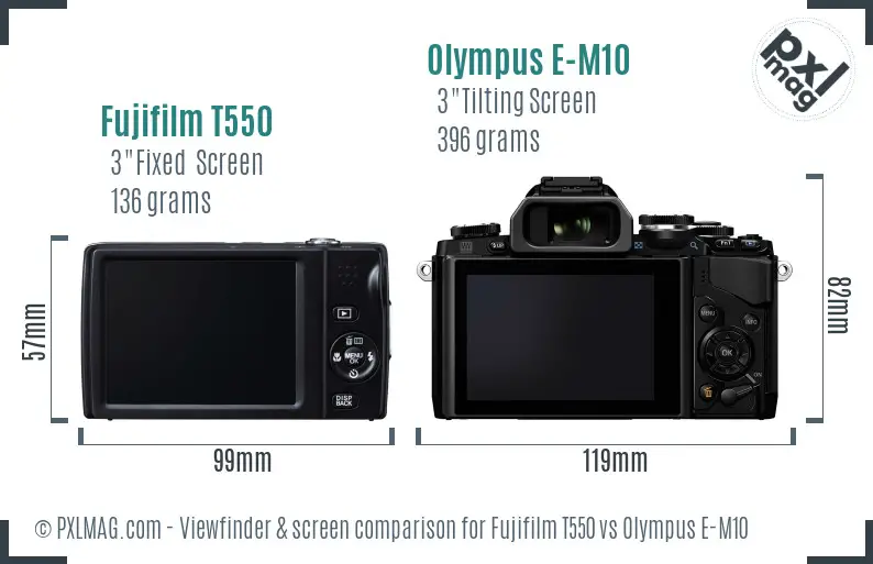 Fujifilm T550 vs Olympus E-M10 Screen and Viewfinder comparison Fujifilm T550 vs Olympus E-M10 Screen and Viewfinder comparison