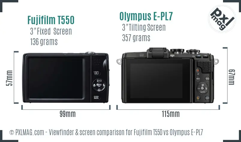 Fujifilm T550 vs Olympus E-PL7 Screen and Viewfinder comparison