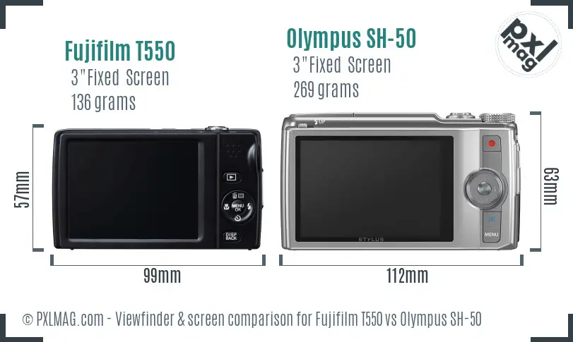 Fujifilm T550 vs Olympus SH-50 Screen and Viewfinder comparison