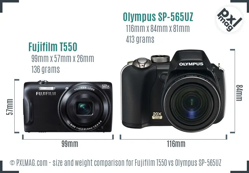 Fujifilm T550 vs Olympus SP-565UZ size comparison