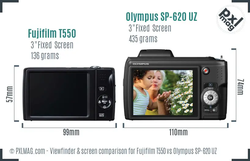 Fujifilm T550 vs Olympus SP-620 UZ Screen and Viewfinder comparison