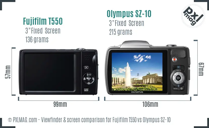 Fujifilm T550 vs Olympus SZ-10 Screen and Viewfinder comparison Fujifilm T550 vs Olympus SZ-10 Screen and Viewfinder comparison