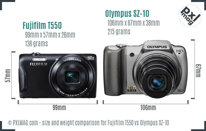 Fujifilm T550 vs Olympus SZ-10 size comparison Fujifilm T550 vs Olympus SZ-10 size comparison
