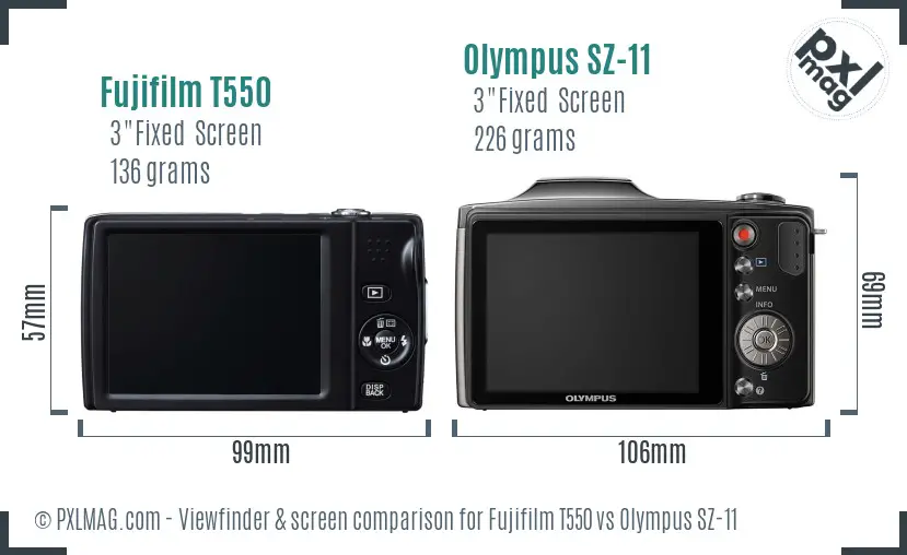 Fujifilm T550 vs Olympus SZ-11 Screen and Viewfinder comparison