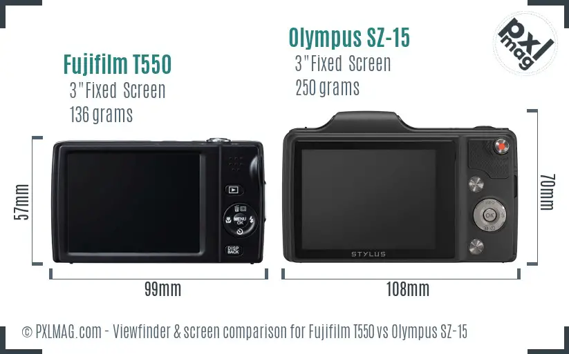 Fujifilm T550 vs Olympus SZ-15 Screen and Viewfinder comparison Fujifilm T550 vs Olympus SZ-15 Screen and Viewfinder comparison