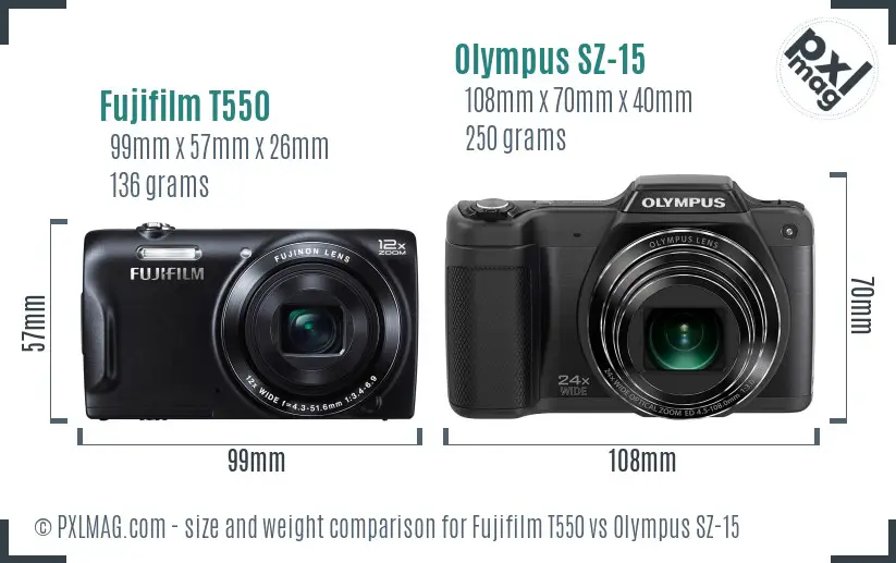 Fujifilm T550 vs Olympus SZ-15 size comparison Fujifilm T550 vs Olympus SZ-15 size comparison