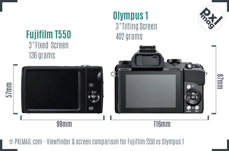 Fujifilm T550 vs Olympus 1 Screen and Viewfinder comparison