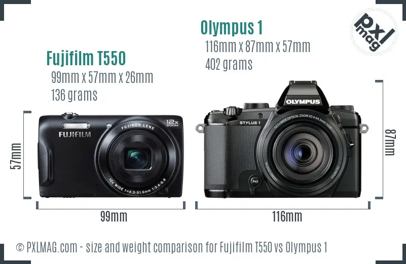 Fujifilm T550 vs Olympus 1 size comparison