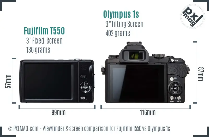 Fujifilm T550 vs Olympus 1s Screen and Viewfinder comparison