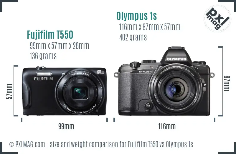 Fujifilm T550 vs Olympus 1s size comparison Fujifilm T550 vs Olympus 1s size comparison