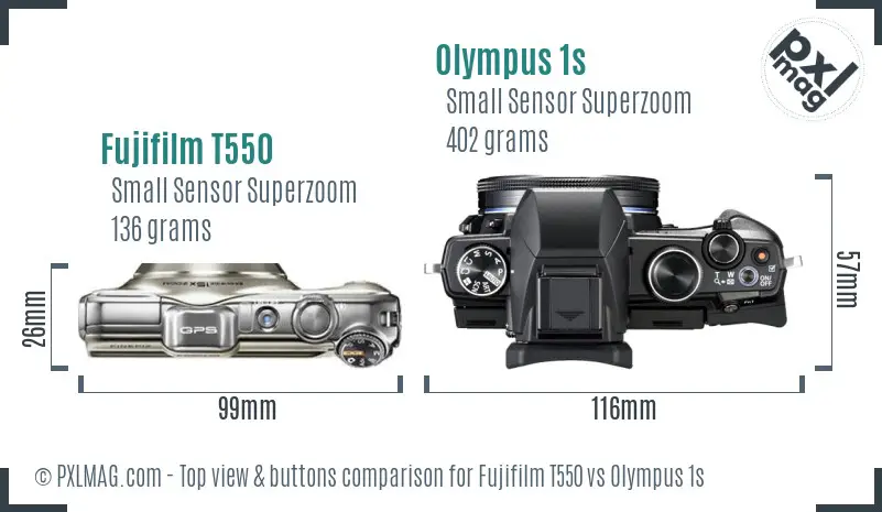 Fujifilm T550 vs Olympus 1s top view buttons comparison