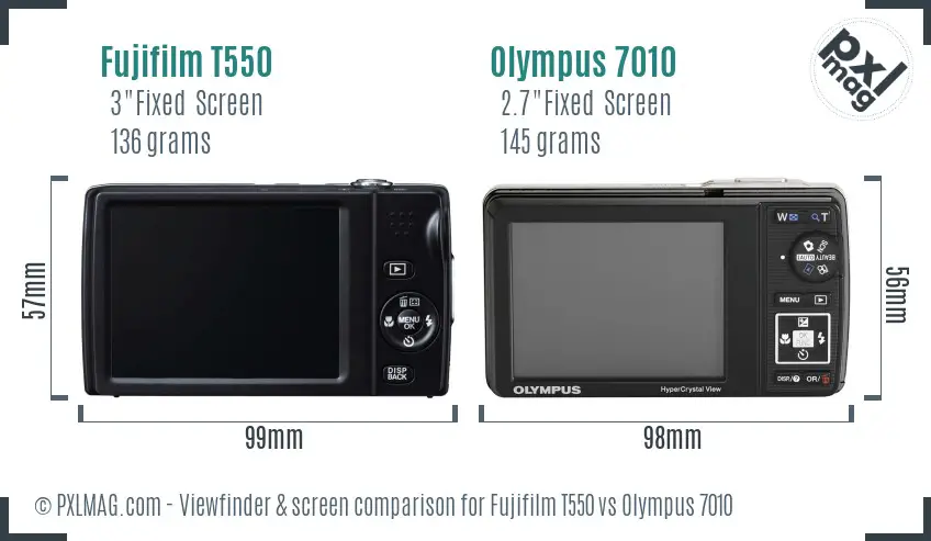 Fujifilm T550 vs Olympus 7010 Screen and Viewfinder comparison