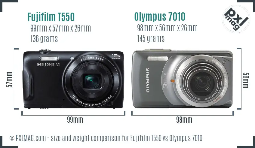 Fujifilm T550 vs Olympus 7010 size comparison